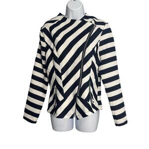VENUS Striped Scuba Knit Moto‎ Jacket S Black & White Asymmetrical Zip